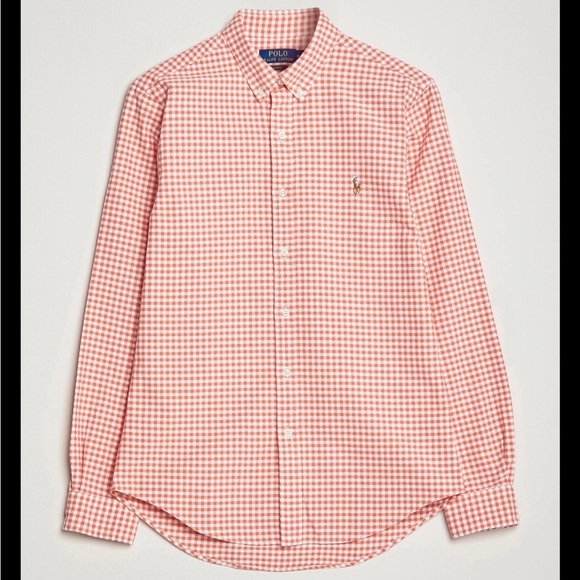Ralph Lauren Shirt Mens Large slim fit soft orange White Plaid Button Down - Picture 1 of 4